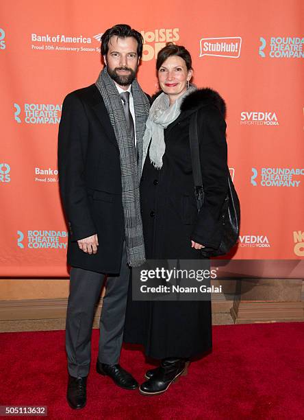 Lorenzo Pisoni and Jeslyn Kelly attend "Noises Off" Broadway opening night at American Airlines Theatre on January 14, 2016 in New York City.
