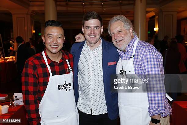 NBCUniversal Press Tour, January 2016 -- Bravo's "Recipe For Deception" Demo/Tasting/Cocktails -- Pictured: Chris Oh, Judge; Max Silvestri, Host;...