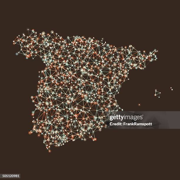 ilustraciones, imágenes clip art, dibujos animados e iconos de stock de mapa de red de malla de españa - españa mapa