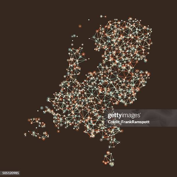 stockillustraties, clipart, cartoons en iconen met netherlands map network mesh - kaart nederland
