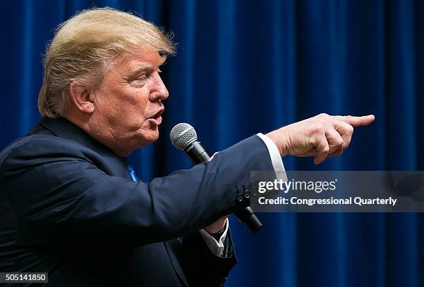 Republican presidential candidate Donald Trump speaks at an event at the Living History Farms Visitor Center in Urbandale, Iowa, on Friday, Jan. 15,...