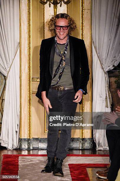 Peter Dundas walks the runway at the Roberto Cavalli show during Milan Men's Fashion Week Fall/Winter 2016/17 on January 15, 2016 in Milan, Italy.