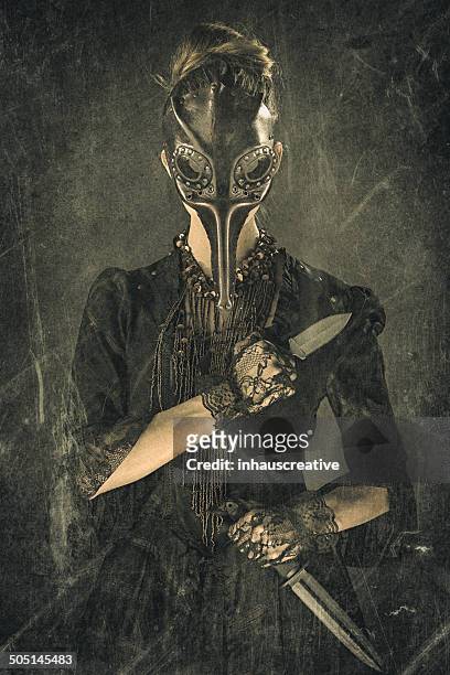 victorian steampunk plague doctor assassin - victorian murder stock pictures, royalty-free photos & images