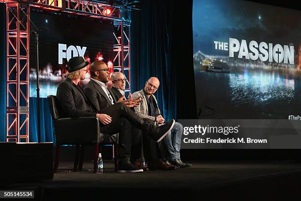 Executive Producer Adam Anders, Host/Narrator Tyler Perry, Executive Producer Mark Bracco and Executive Producer/Creator Jacco Doornbos speak onstage...