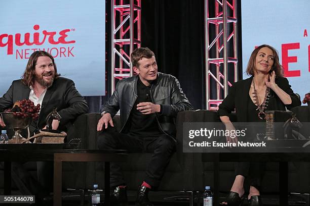 NBCUniversal Press Tour, January 2016 -- Esquire Network's "Beowulf" Session -- Pictured: Keiran Bew, Ed Speerlers, Joanne Whalley --