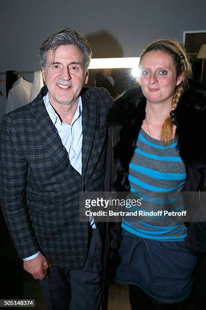 Actor of the piece Daniel Auteuil and his daughter actress Aurore Auteuil pose after the "L'Envers du Decor" Theater Play at 'Theatre de Paris' in...