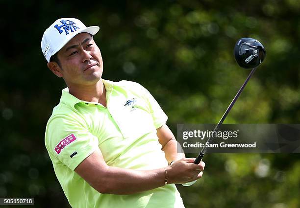 Hideto Tanihara of Japan plays his shot from the first tee during the second round of the Sony Open In Hawaii at Waialae Country Club on January 15,...