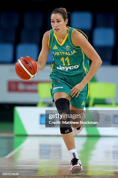 Kate Rebecca Allen of Australia brings the ball down court against Argentina during the International Womens Basketball Tournament - Aquece Rio Test...