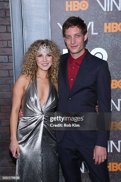 Juno Temple and James Jagger attend the New York Premiere of "Vinyl" at Ziegfeld Theatre on January 15, 2016 in New York City.