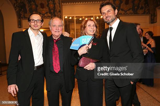 Senta Berger with her husband Michael Verhoeven, their son Simon Verhoeven and son Luca Verhoeven during the Bavarian Film Award 2016 at...