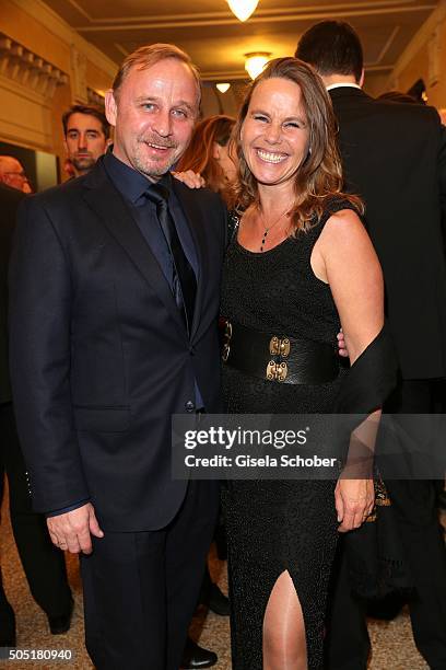 Alexander Held and Marie Theres Kroetz-Relin during the Bavarian Film Award 2016 at Prinzregententheater on January 15, 2016 in Munich, Germany.