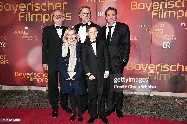 Ulrich Limmer, Jule Hermann, Kai Wessel, Ivo Pietzcker and Sebastian Koch, team of the movie 'Nebel im August' during the Bavarian Film Award 2016 at...