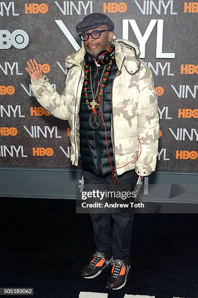 Spike Lee attends the "Vinyl" New York premiere at Ziegfeld Theatre on January 15, 2016 in New York City.