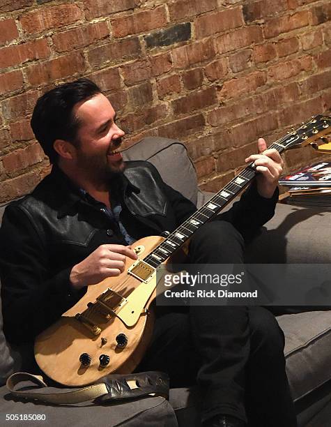 Old Dominion's Brad Tursi backstage Opening Night of Old Dominion's "Meat and Candy" 2016 tour at Marathon Music Works on January 14, 2016 in...