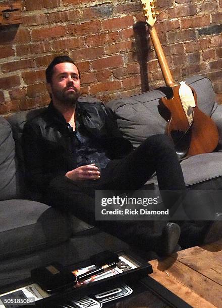 Old Dominion's Brad Tursi backstage Opening Night of Old Dominion's "Meat and Candy" 2016 tour at Marathon Music Works on January 14, 2016 in...