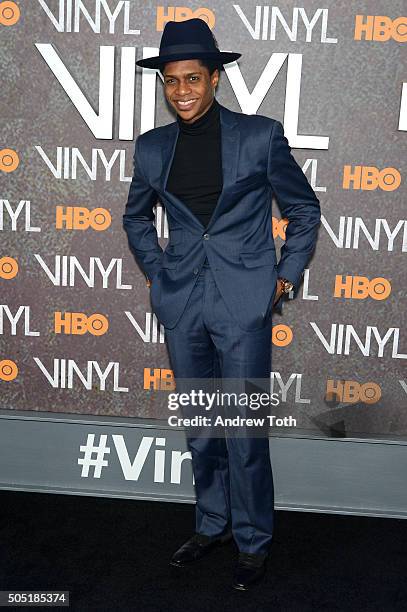 Ephraim Sykes attends the "Vinyl" New York premiere at Ziegfeld Theatre on January 15, 2016 in New York City.