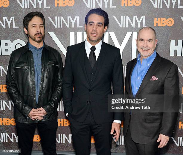 Ray Romano, Bobby Cannavale and Terence Winter attend the "Vinyl" New York premiere at Ziegfeld Theatre on January 15, 2016 in New York City.