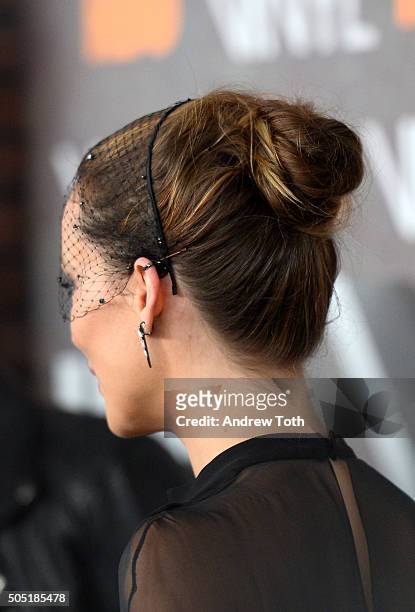 Olivia Wilde, hair detail, attends the "Vinyl" New York premiere at Ziegfeld Theatre on January 15, 2016 in New York City.