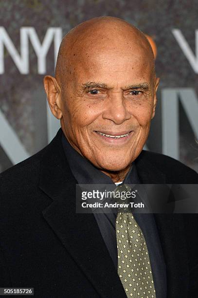 Harry Belafonte attends the "Vinyl" New York premiere at Ziegfeld Theatre on January 15, 2016 in New York City.