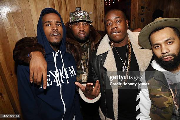 Recording artists Lil Reese, Windsor "Slow" Lubin, Trav, and Rodney "Bucks" Charlemagne attend Webster Hall on January 12 in New York City.