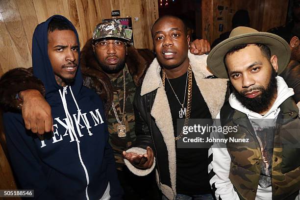 Recording artists Lil Reese, Windsor "Slow" Lubin, Trav, and Rodney "Bucks" Charlemagne attend Webster Hall on January 12 in New York City.