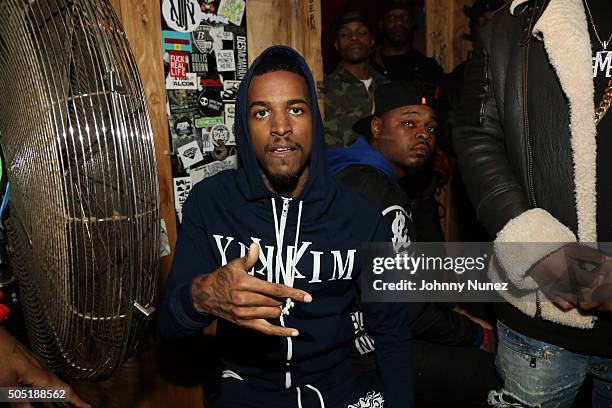 Recording artist Lil Reese backstage at Webster Hall on January 12 in New York City.