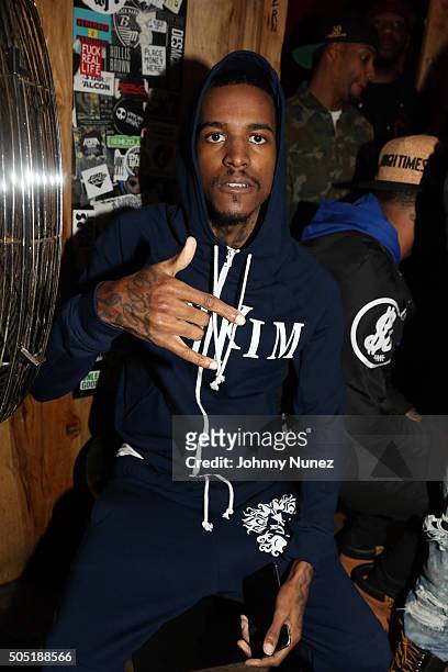Recording artist Lil Reese backstage at Webster Hall on January 12 in New York City.