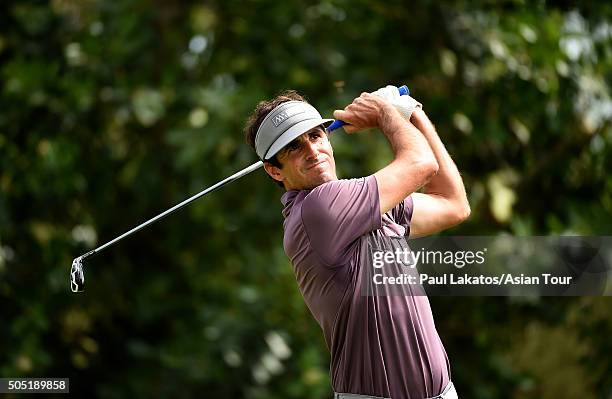 Tom Johnson of the USA in action during the Asian Tour Qualifying School Final Stage at Springfield Royal Country Club on January 16, 2016 in Hua...