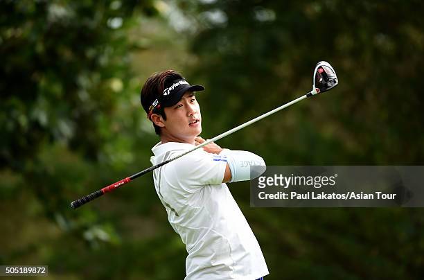 Yikeun Chang of Korea in action during the Asian Tour Qualifying School Final Stage at Springfield Royal Country Club on January 16, 2016 in Hua Hin,...