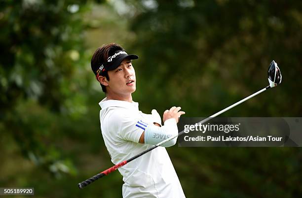 Yikeun Chang of Korea in action during the Asian Tour Qualifying School Final Stage at Springfield Royal Country Club on January 16, 2016 in Hua Hin,...