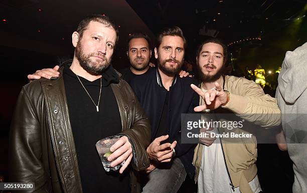 Television personality Scott Disick , Eli Pacino and recording artist Post Malone appear at 1 OAK Nightclub at The Mirage Hotel & Casino on January...