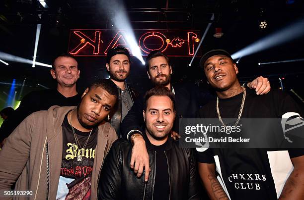 Television personality Scott Disick and Eli Pacino appear with friends at 1 OAK Nightclub at The Mirage Hotel & Casino on January 15, 2016 in Las...