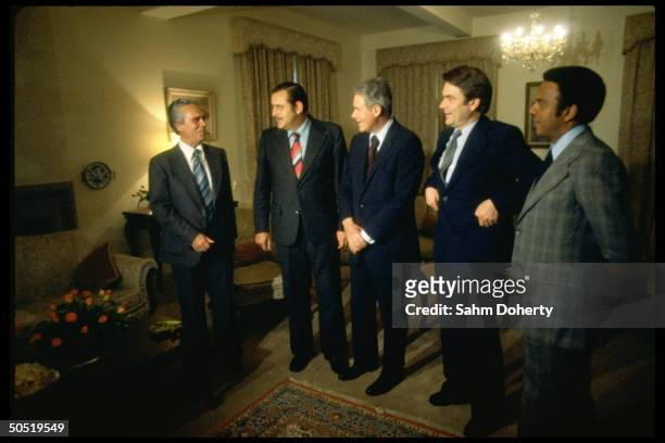 Secretary of State Cyrus Vance , British Foreign Secretary Dr. David Owen ,American civil rights activist Andrew Young , UN Ambassador for South...