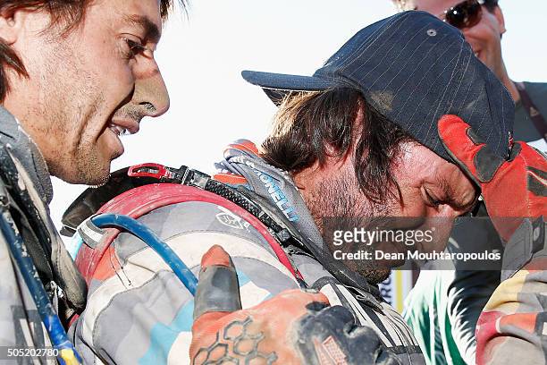 Marcos Patronelli of Argentina riding on and for YAMAHA WATRICICLO YAMAHA RACING shows his emotion and starts to cry afer winning the overall race...
