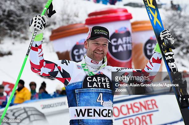 Klaus Kroell of Austria takes 3rd place during the Audi FIS Alpine Ski World Cup Men's Downhill on January 16, 2016 in Wengen, Switzerland.