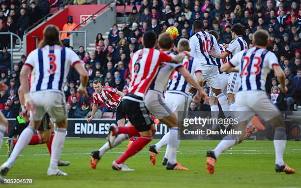 James Ward-Prowse of Southampton scores his team's first goal during the Barclays Premier League match between Southampton and West Bromwich Albion...