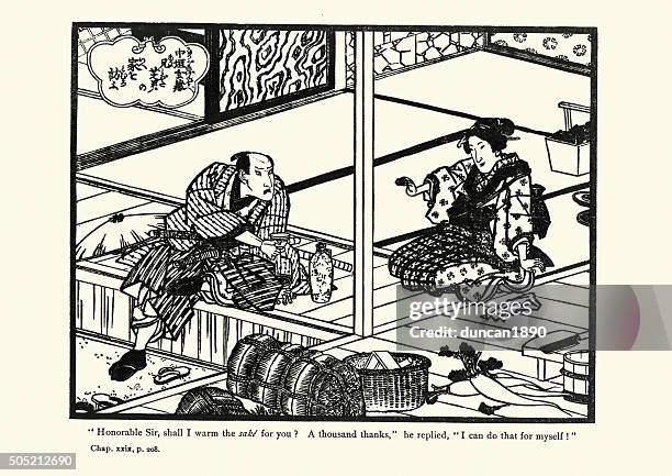 ilustrações, clipart, desenhos animados e ícones de arte japonesa-o forty seven ronin - saquê