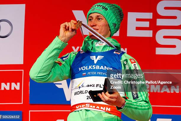 Peter Prevc of Slovenia takes gold medals during the FIS Ski Flying World Championships Men's HS225 on January 16, 2016 in Bad Mitterndorf, Austria