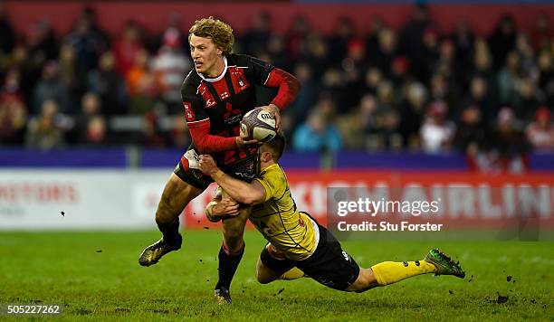 Gloucester centre Billy Twelvetrees makes a break during the European Rugby Challenge Cup match between Gloucester Rugby and La Rochelle at Kingsholm...