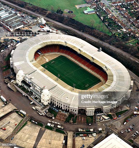 Old Wembley Stadium, London. Aerial view of the stadium prior to its demolition in 2002-2003. Artist: Unknown.