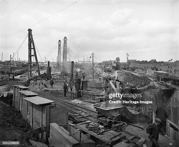 Furness Shipbuilding Yard, Billingham, Stockton-on-Tees, November 1918. Construction in progress with men working in the foreground. One of a series...