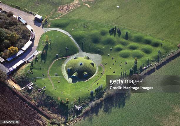 Aerial view of Teletubbyland, Warwickshire. The set of the popular children's television series Teletubbies during its filming from 1997 until 2001....