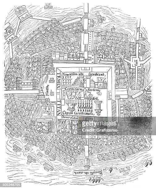 ilustrações de stock, clip art, desenhos animados e ícones de mapa de cidade do méxico e menagerie de montezuma 1524 - cidade do méxico