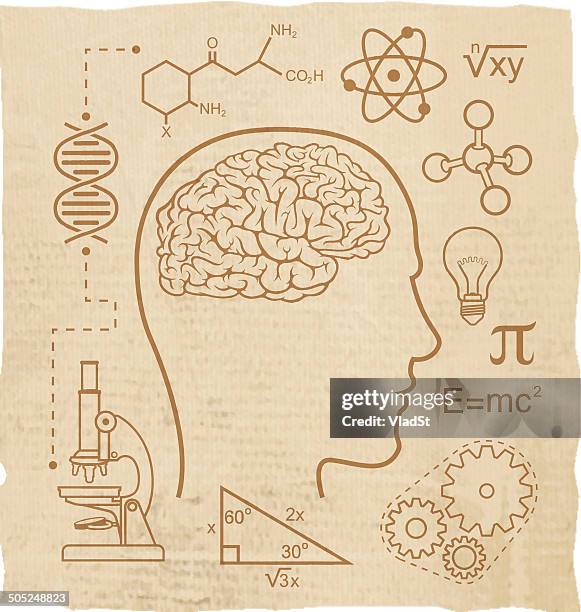 stockillustraties, clipart, cartoons en iconen met science and education antique paper - antique lightbulb