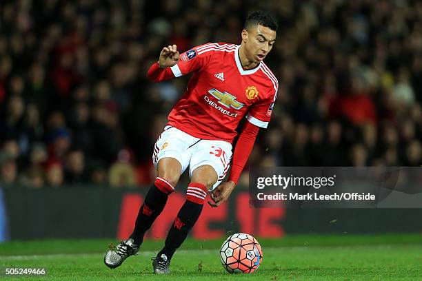 Jesse Lingard of Man Utd in action during the Emirates FA Cup Third Round match between Manchester United and Sheffield United at Old Trafford on...