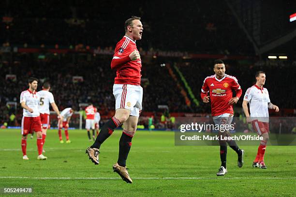 Wayne Rooney of Man Utd celebrates after scoring their 1st goal during the Emirates FA Cup Third Round match between Manchester United and Sheffield...