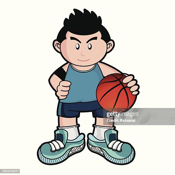 boy playing basketball - basketball hoop front stock illustrations