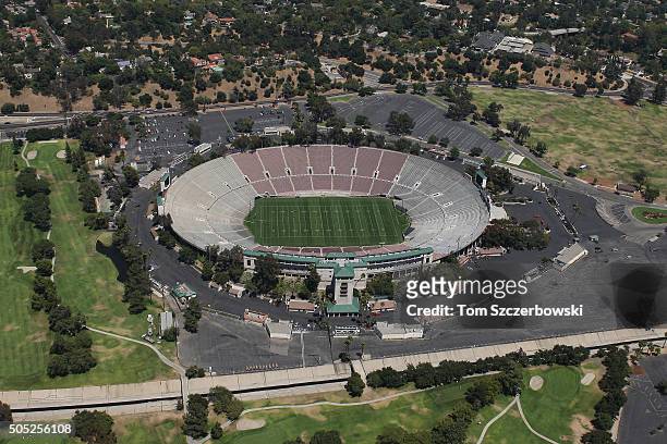 An aerial view of the Rose Bowl the home of the UCLA Bruins and NCAA bowl games on July 13, 2010 in Anaheim, California.