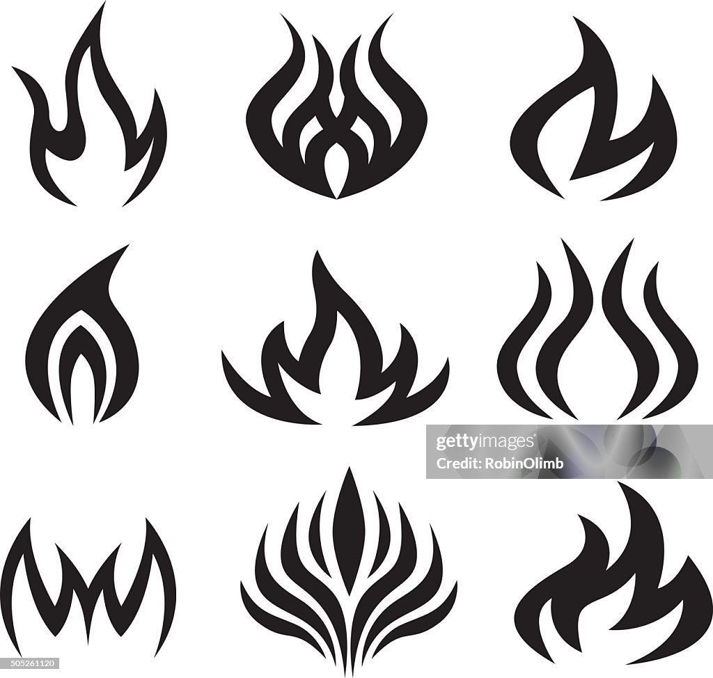 Nove ícones preto chama