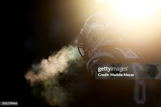 Ryan Allen of the New England Patriots warms up prior to the AFC Divisional Playoff Game against the Kansas City Chiefs at Gillette Stadium on...